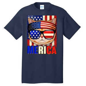 Funny American USA Flag Merica Cat Tall T-Shirt