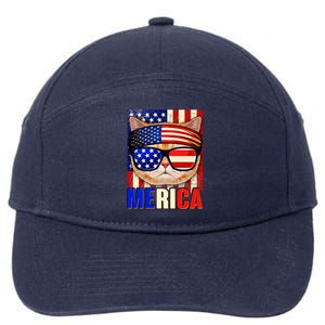 Funny American USA Flag Merica Cat 7-Panel Snapback Hat