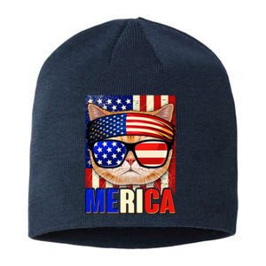 Funny American USA Flag Merica Cat Sustainable Beanie