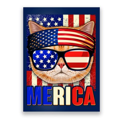 Funny American USA Flag Merica Cat Poster