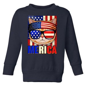 Funny American USA Flag Merica Cat Toddler Sweatshirt