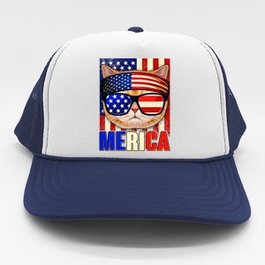 Funny American USA Flag Merica Cat Trucker Hat