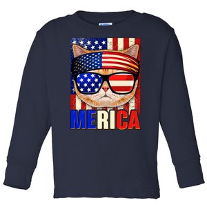 Funny American USA Flag Merica Cat Toddler Long Sleeve Shirt