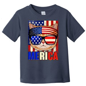 Funny American USA Flag Merica Cat Toddler T-Shirt