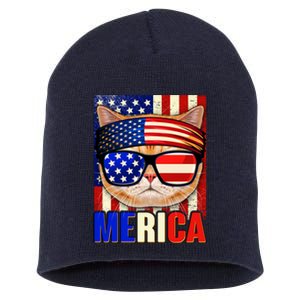 Funny American USA Flag Merica Cat Short Acrylic Beanie