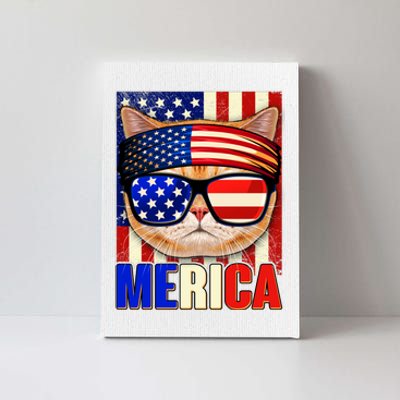 Funny American USA Flag Merica Cat Canvas