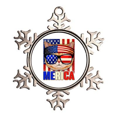 Funny American USA Flag Merica Cat Metallic Star Ornament