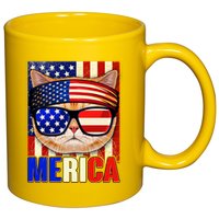 Funny American USA Flag Merica Cat 11oz C Handle Ceramic Mug