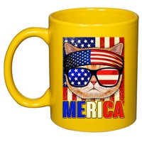 Funny American USA Flag Merica Cat 11oz C Handle Ceramic Mug