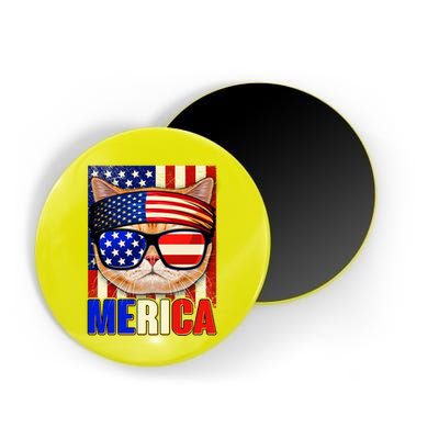 Funny American USA Flag Merica Cat Magnet