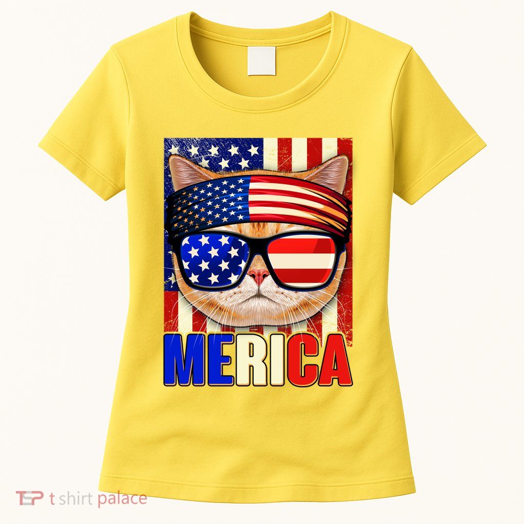 Funny American USA Flag Merica Cat Women's T-Shirt