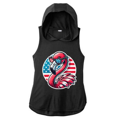 Flamingo American Usa Flag Sunglasses 4th Of July Flamingo Ladies PosiCharge Tri-Blend Wicking Draft Hoodie Tank