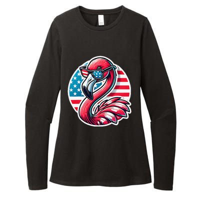 Flamingo American Usa Flag Sunglasses 4th Of July Flamingo Womens CVC Long Sleeve Shirt