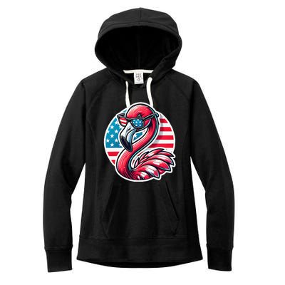 Flamingo American Usa Flag Sunglasses 4th Of July Flamingo Women's Fleece Hoodie