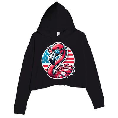 Flamingo American Usa Flag Sunglasses 4th Of July Flamingo Crop Fleece Hoodie