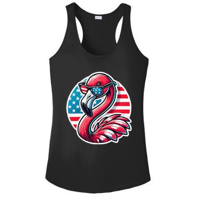 Flamingo American Usa Flag Sunglasses 4th Of July Flamingo Ladies PosiCharge Competitor Racerback Tank