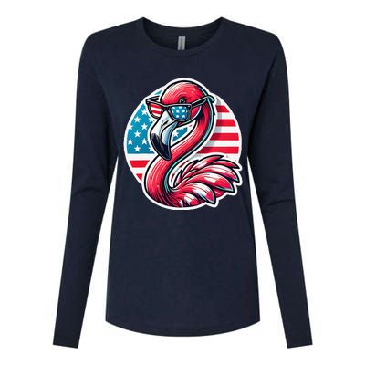 Flamingo American Usa Flag Sunglasses 4th Of July Flamingo Womens Cotton Relaxed Long Sleeve T-Shirt