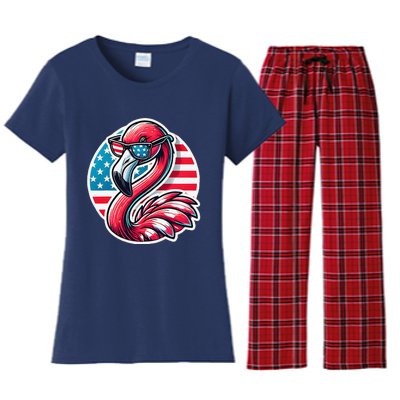 Flamingo American Usa Flag Sunglasses 4th Of July Flamingo Women's Flannel Pajama Set