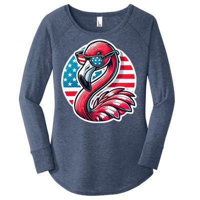 Flamingo American Usa Flag Sunglasses 4th Of July Flamingo Women's Perfect Tri Tunic Long Sleeve Shirt