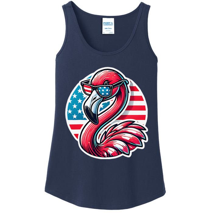 Flamingo American Usa Flag Sunglasses 4th Of July Flamingo Ladies Essential Tank