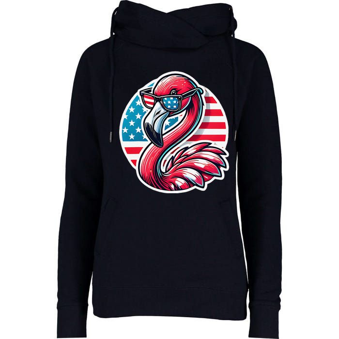 Flamingo American Usa Flag Sunglasses 4th Of July Flamingo Womens Funnel Neck Pullover Hood