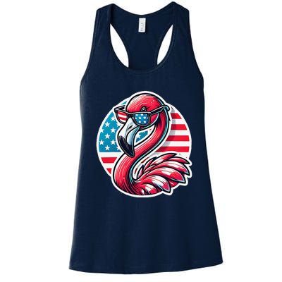 Flamingo American Usa Flag Sunglasses 4th Of July Flamingo Women's Racerback Tank