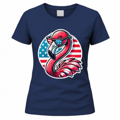 Flamingo American Usa Flag Sunglasses 4th Of July Flamingo Women's T-Shirt