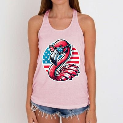 Flamingo American Usa Flag Sunglasses 4th Of July Flamingo Women's Knotted Racerback Tank