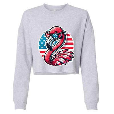 Flamingo American Usa Flag Sunglasses 4th Of July Flamingo Cropped Pullover Crew