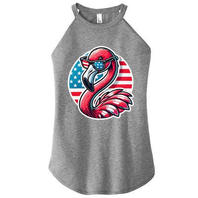 Flamingo American Usa Flag Sunglasses 4th Of July Flamingo Women's Perfect Tri Rocker Tank