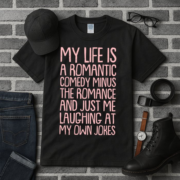 Funny Anti Valentines Day My Life Is A Romantic Comedy Minus The Romance Tall T-Shirt