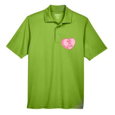 Funny Anti Valentines Day Nah I'm Good Candy Heart Men's Origin Performance Piqué Polo