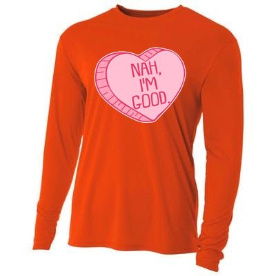 Funny Anti Valentines Day Nah I'm Good Candy Heart Cooling Performance Long Sleeve Crew