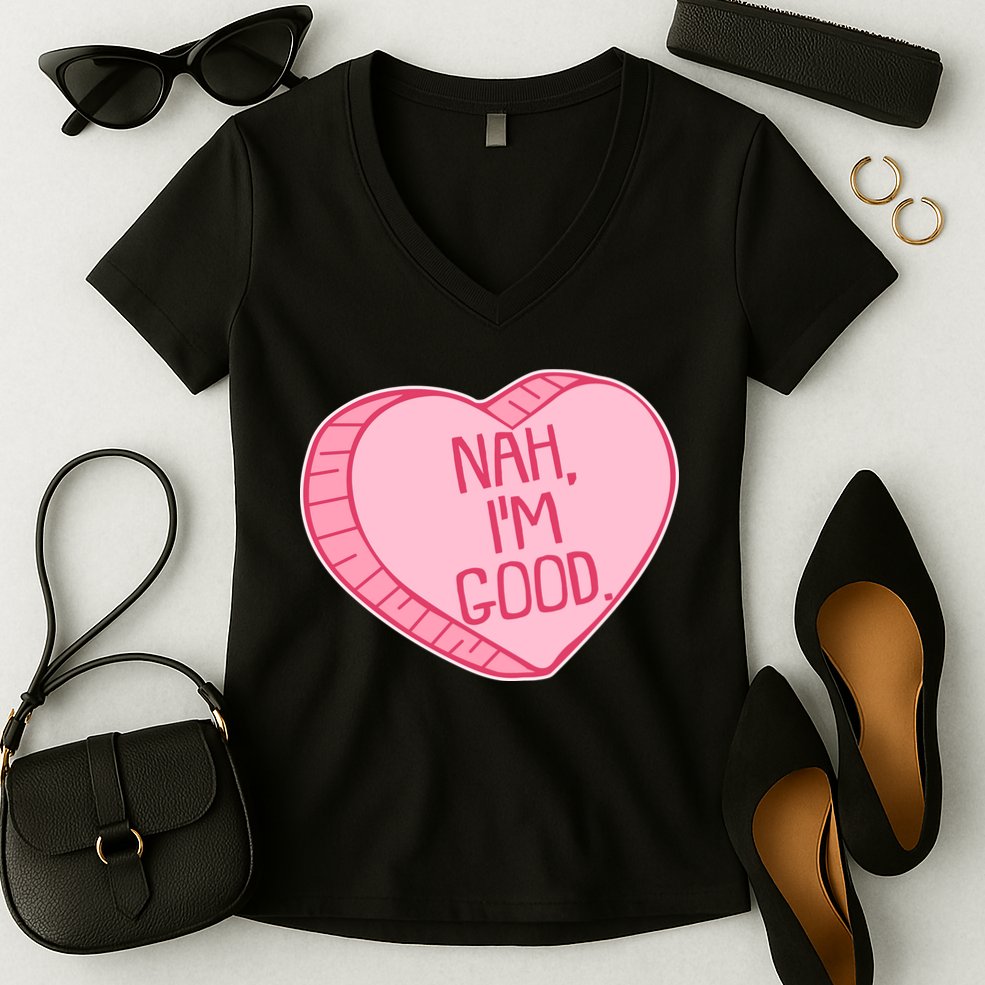 Funny Anti Valentines Day Nah I'm Good Candy Heart Women's V-Neck T-Shirt