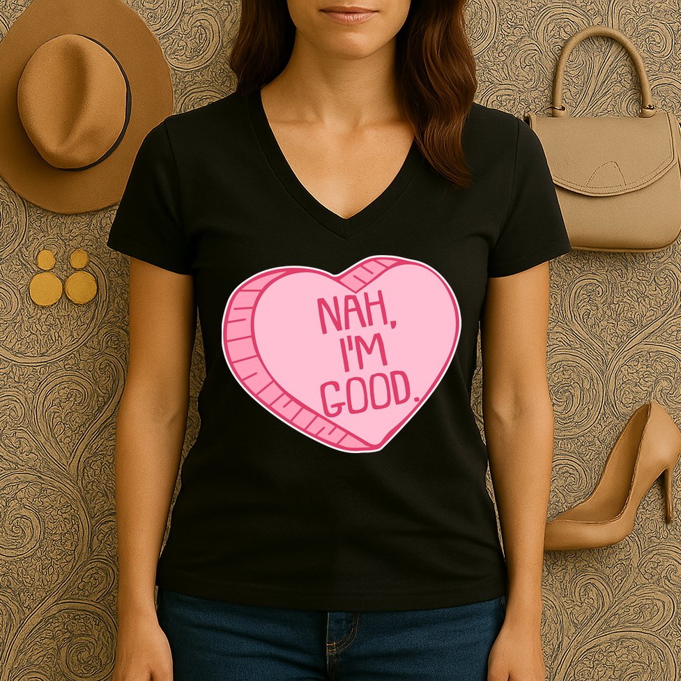 Funny Anti Valentines Day Nah I'm Good Candy Heart Women's V-Neck T-Shirt