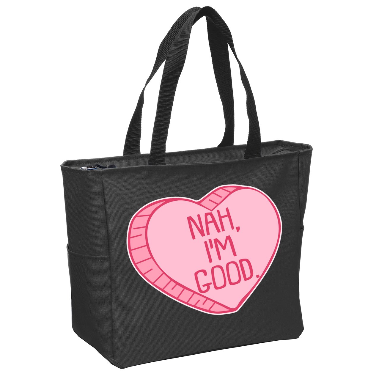 Funny Anti Valentines Day Nah I'm Good Candy Heart Zip Tote Bag