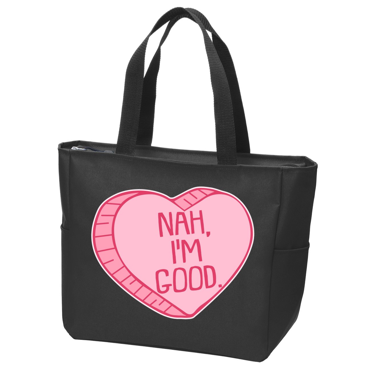 Funny Anti Valentines Day Nah I'm Good Candy Heart Zip Tote Bag