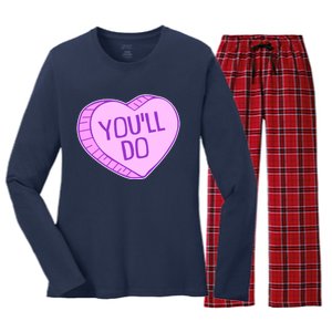 Funny Anti Valentines Day You'll Do Candy Heart Women's Long Sleeve Flannel Pajama Set 