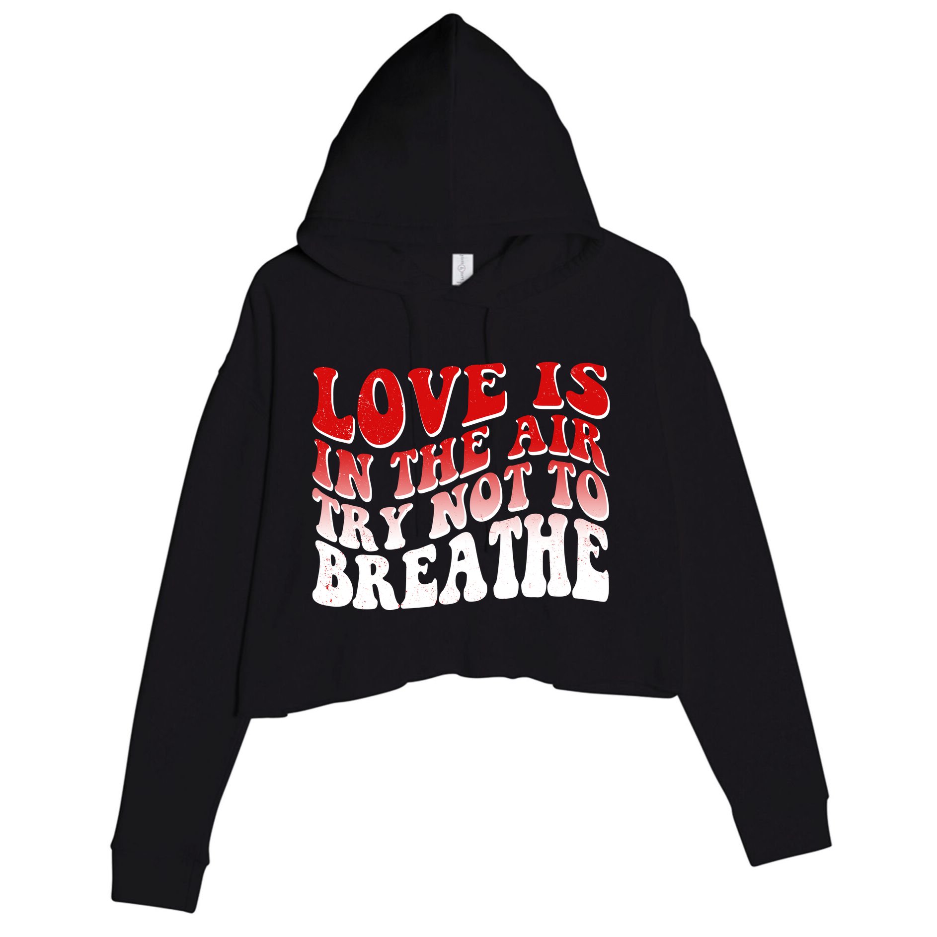 Funny Anti Valentine Love Is In The Air Try Not To Breathe Crop Fleece Hoodie