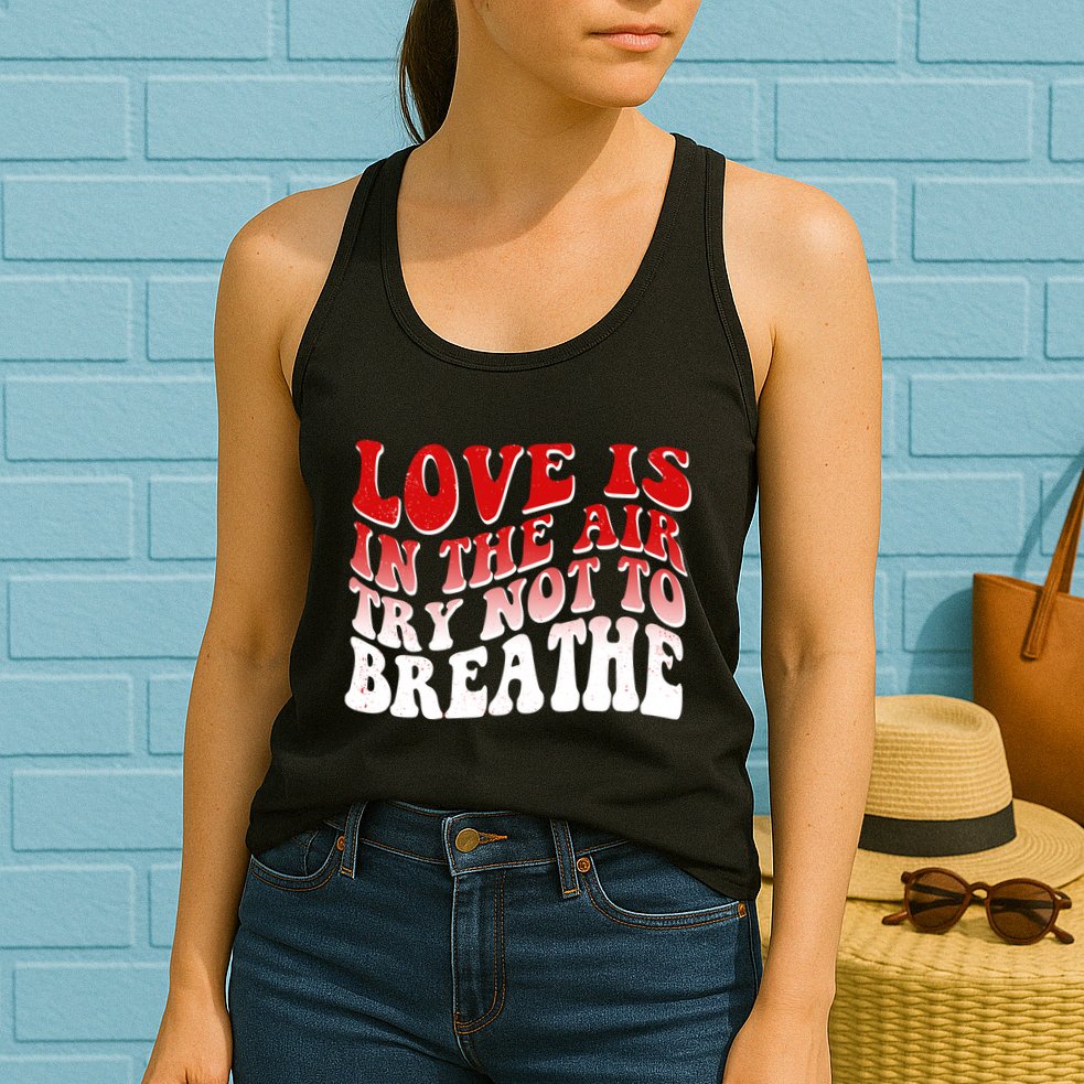 Funny Anti Valentine Love Is In The Air Try Not To Breathe Womens Tank Top