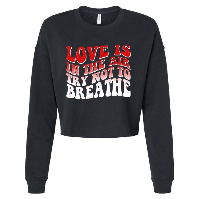 Funny Anti Valentine Love Is In The Air Try Not To Breathe Cropped Pullover Crew