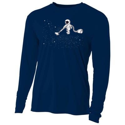 Funny Astronaut Vacuuming Galaxy Stars Cooling Performance Long Sleeve Crew