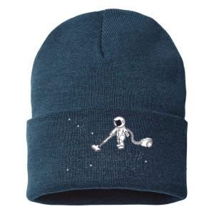 Funny Astronaut Vacuuming Galaxy Stars Sustainable Knit Beanie