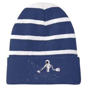 Funny Astronaut Vacuuming Galaxy Stars Striped Beanie with Solid Band