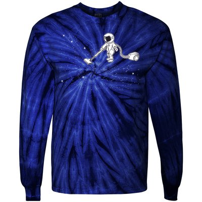 Funny Astronaut Vacuuming Galaxy Stars Tie-Dye Long Sleeve Shirt