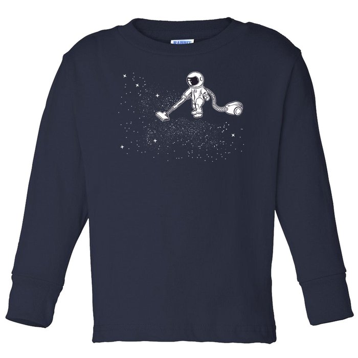 Funny Astronaut Vacuuming Galaxy Stars Toddler Long Sleeve Shirt