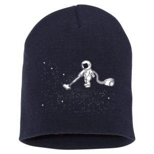 Funny Astronaut Vacuuming Galaxy Stars Short Acrylic Beanie