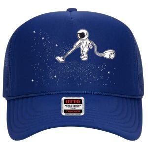 Funny Astronaut Vacuuming Galaxy Stars High Crown Mesh Back Trucker Hat