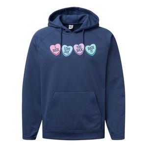 Funny Anti Valentine's Day Sarcastic Love Sucks Gift Performance Fleece Hoodie