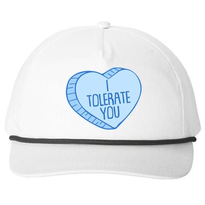 Funny Anti Valentines Day I Tolerate You Candy Heart Snapback Five-Panel Rope Hat